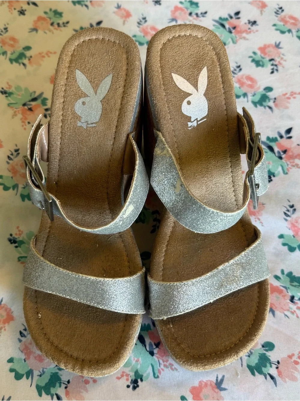 Playboy Silver Glitter Wedges